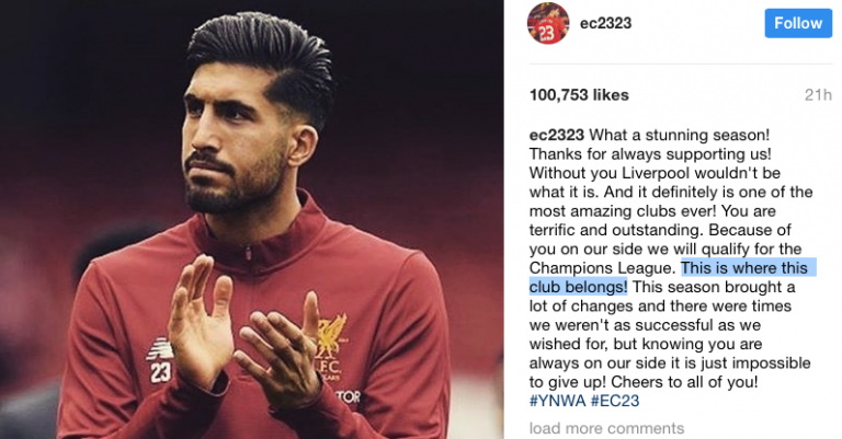 Photo: ‘This is where this club belongs!’ – Emre Can has a message for Liverpool fans