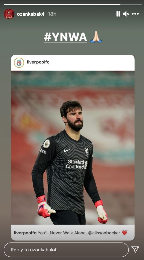 Ozan Kabak sends message to Liverpool keeper Alisson Becker after ...